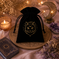 Pochette en velours pour Tarot & Oracles – Motifs spirituels dorés