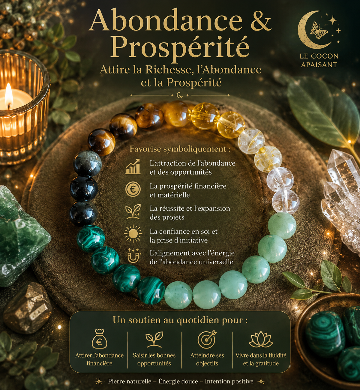 Bracelet d’Intention en Pierres Naturelles – 6 Énergies au Choix