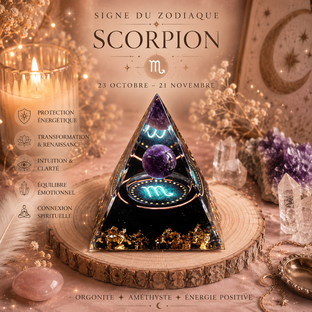 Pyramide Orgonite Zodiaque & Améthyste – Énergie & Protection