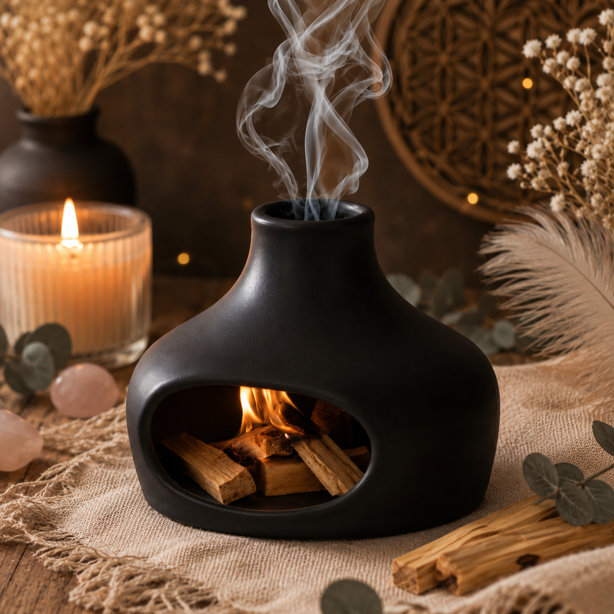 Brûleur Palo Santo & Sauge en Céramique – Cheminée Spirituelle