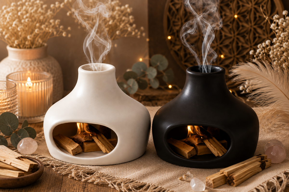 Brûleur Palo Santo & Sauge en Céramique – Cheminée Spirituelle