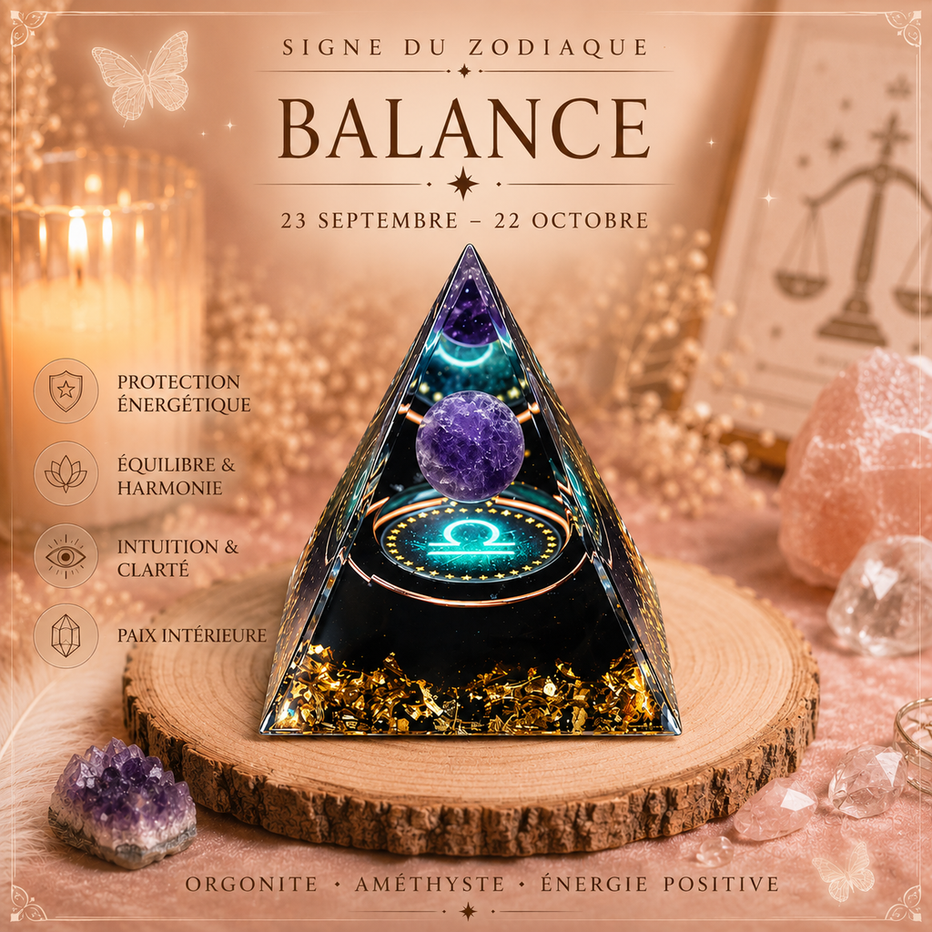 Pyramide Orgonite Zodiaque & Améthyste – Énergie & Protection