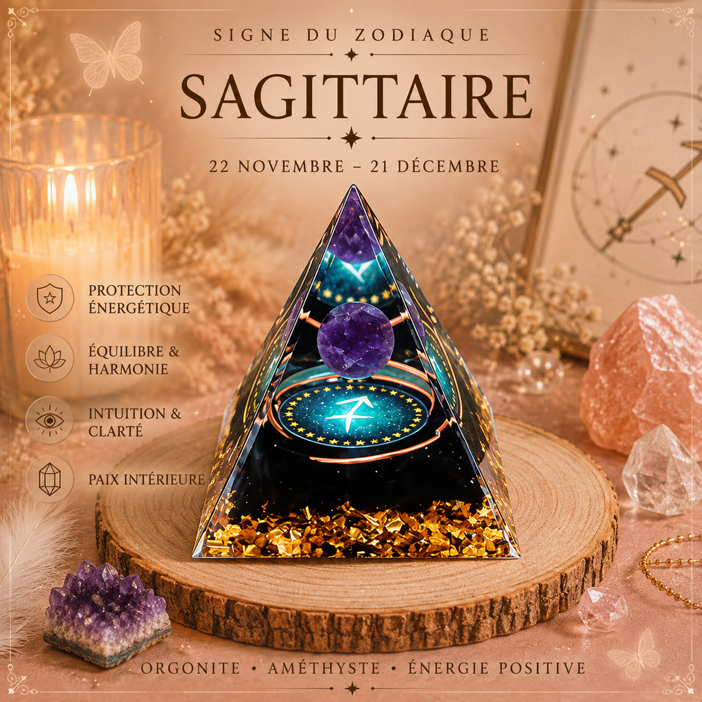 Pyramide Orgonite Zodiaque & Améthyste – Énergie & Protection