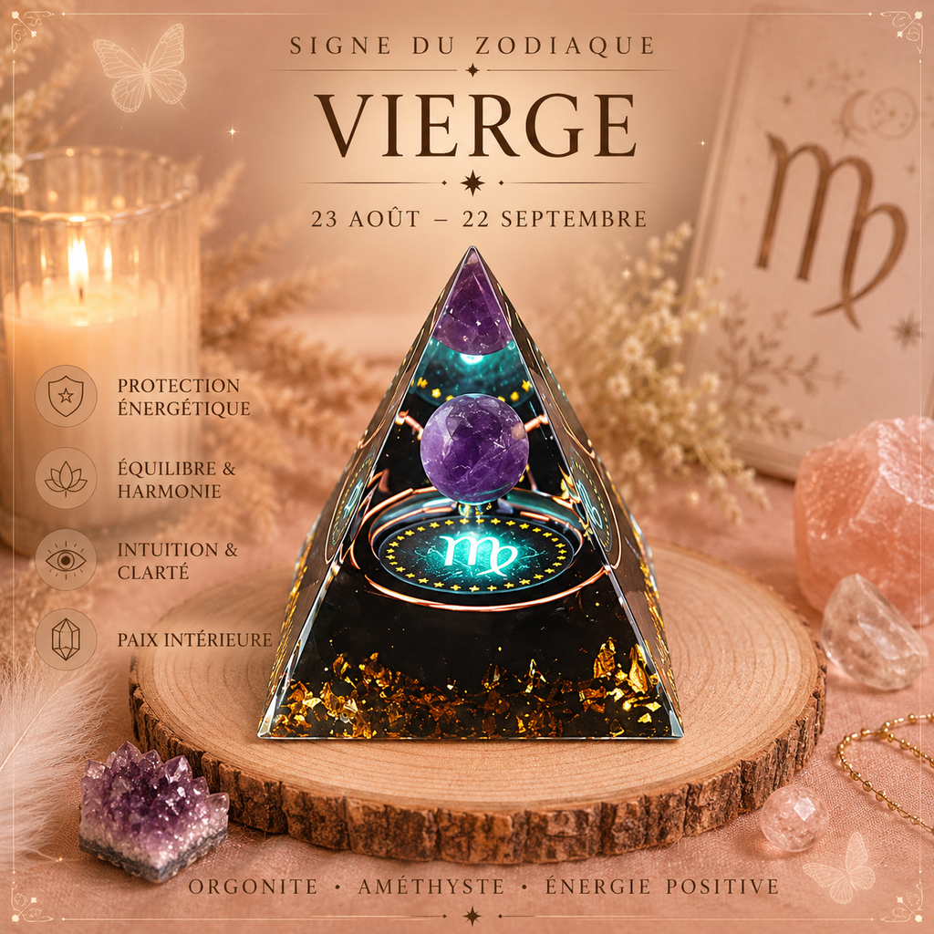 Pyramide Orgonite Zodiaque & Améthyste – Énergie & Protection