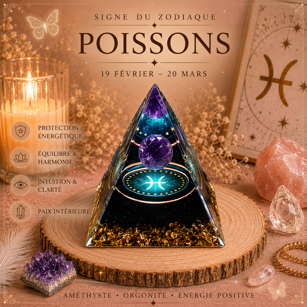 Pyramide Orgonite Zodiaque & Améthyste – Énergie & Protection