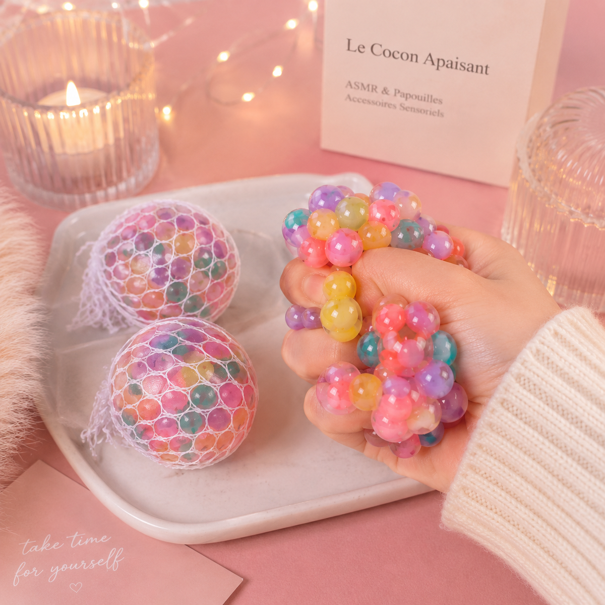Balle Sensorielle Anti-Stress à Presser – Billes Multicolores
