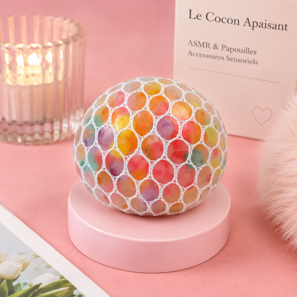 Balle Sensorielle Anti-Stress à Presser – Billes Multicolores