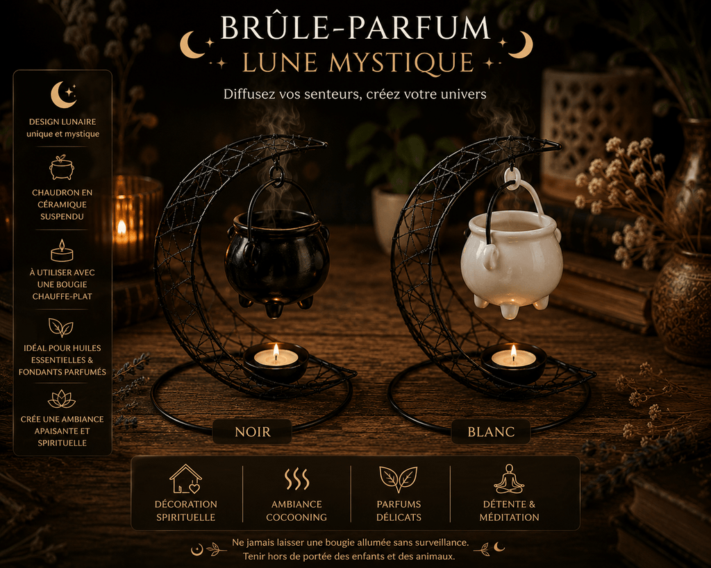 Brûle-Parfum Lune Mystique – Huiles Essentielles & Fondants Parfumés - Le Cocon Apaisant