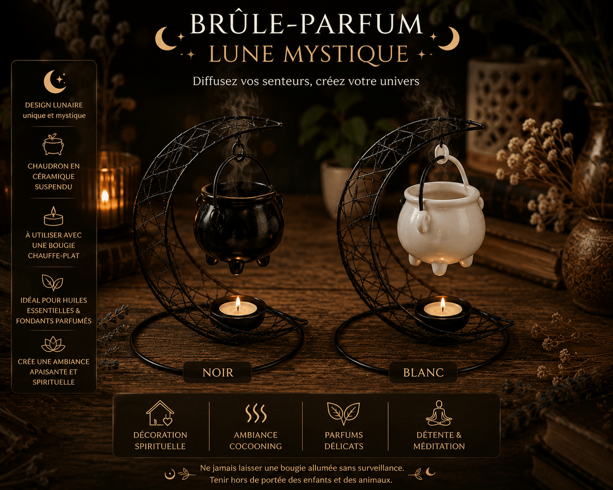 Brûle-Parfum Lune Mystique – Huiles Essentielles & Fondants Parfumés - Le Cocon Apaisant