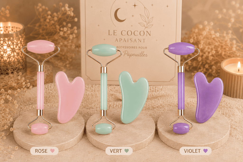 Duo Rouleau & Gua Sha – Accessoire de Papouilles fraîcheur - Le Cocon Apaisant