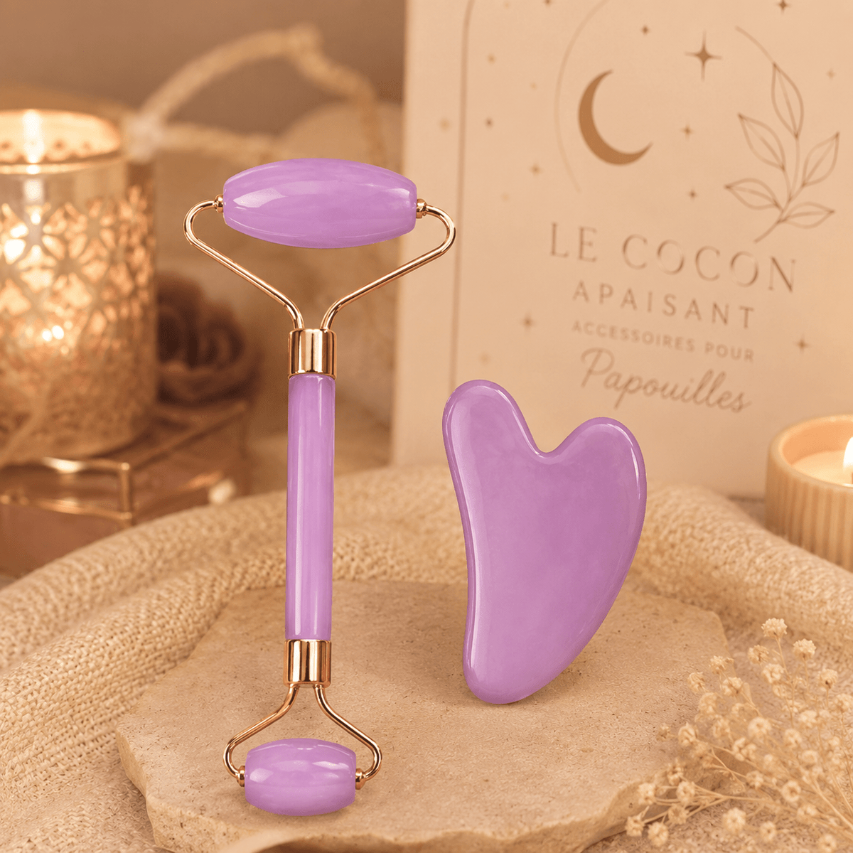 Duo Rouleau & Gua Sha – Accessoire de Papouilles fraîcheur - Le Cocon Apaisant