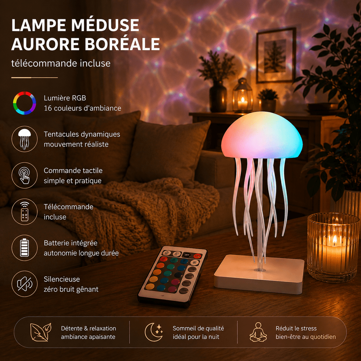 Lampe Méduse Sensorielle LED – Multicolore & Relaxante - Le Cocon Apaisant