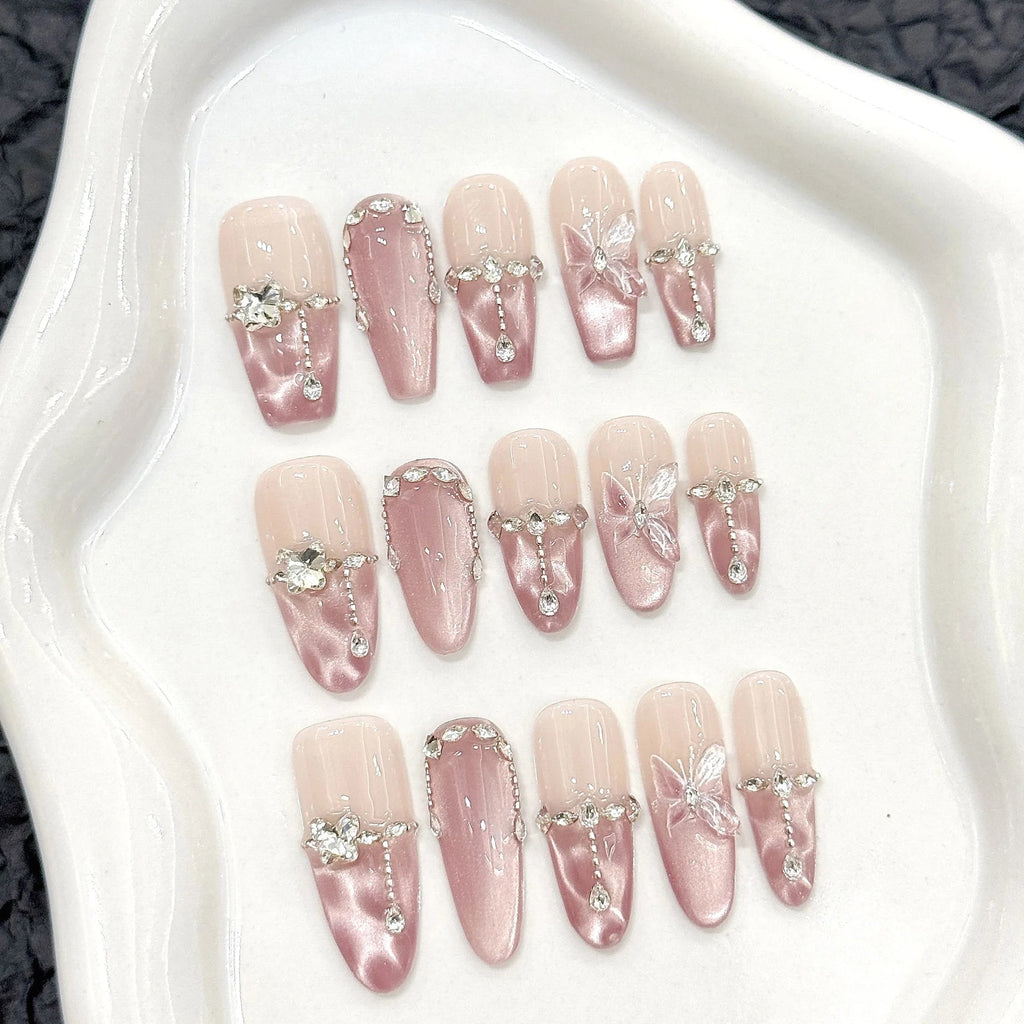 Lot de 10 Press-On Nails – Élégant 🦋 - Le Cocon Apaisant