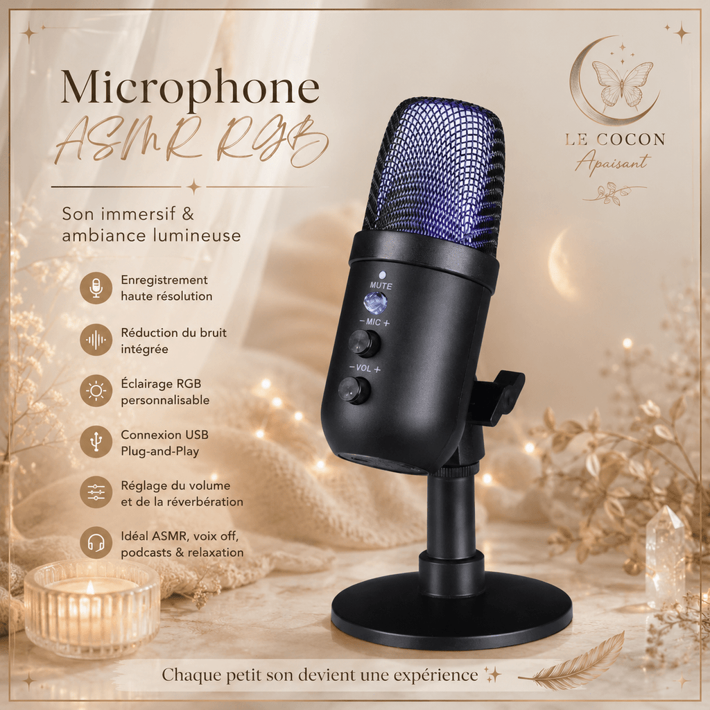 Microphone ASMR RGB – Son immersif & ambiance lumineuse - Le Cocon Apaisant