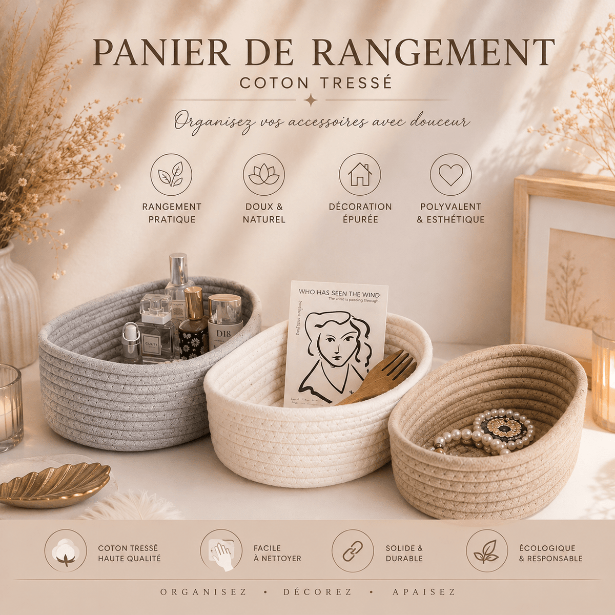 Panier de Rangement en Corde de Coton – Esprit Cocon - Le Cocon Apaisant
