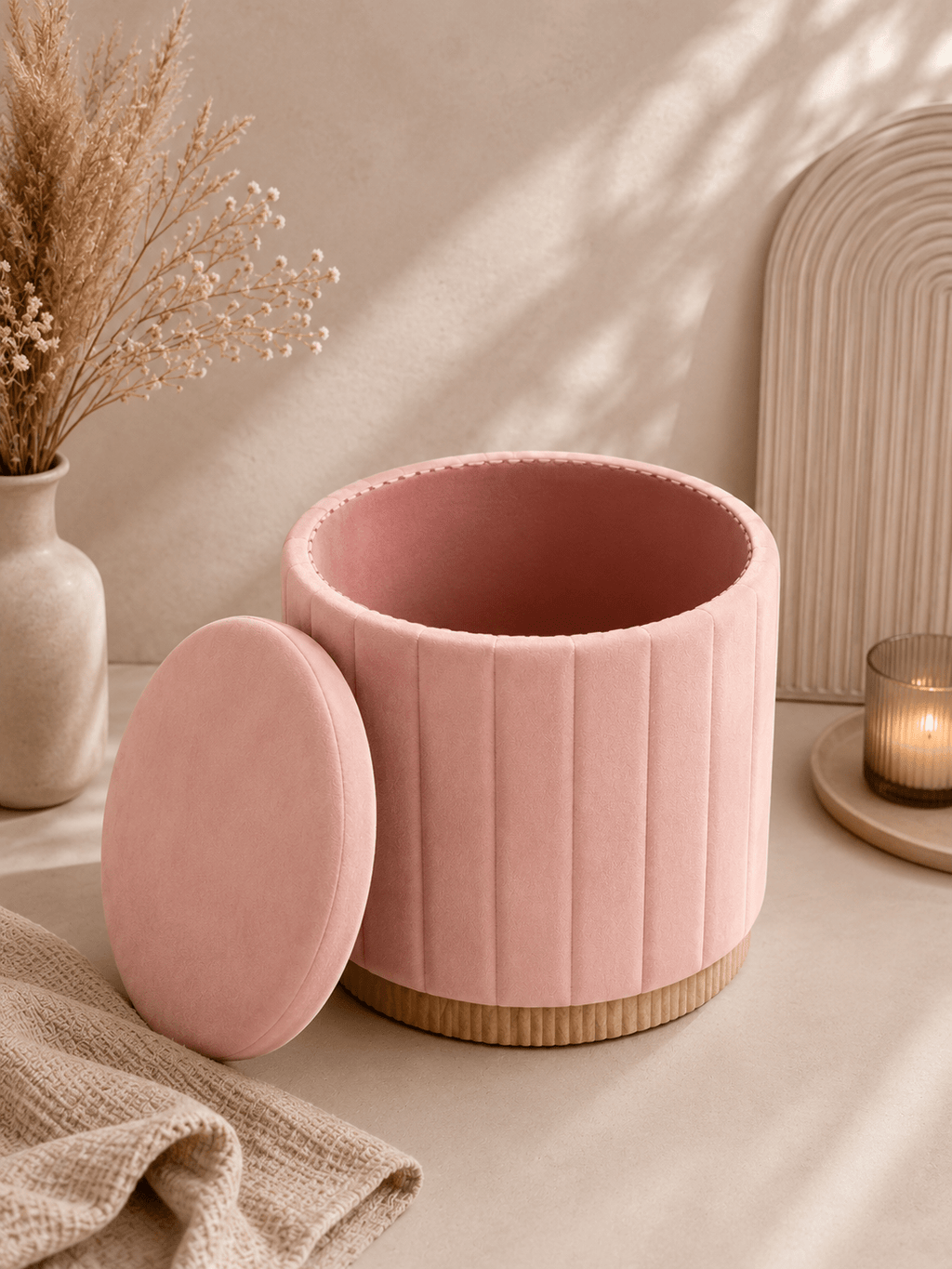 Pouf Coffre Cocooning en Velours – Rangement Intégré - Le Cocon Apaisant