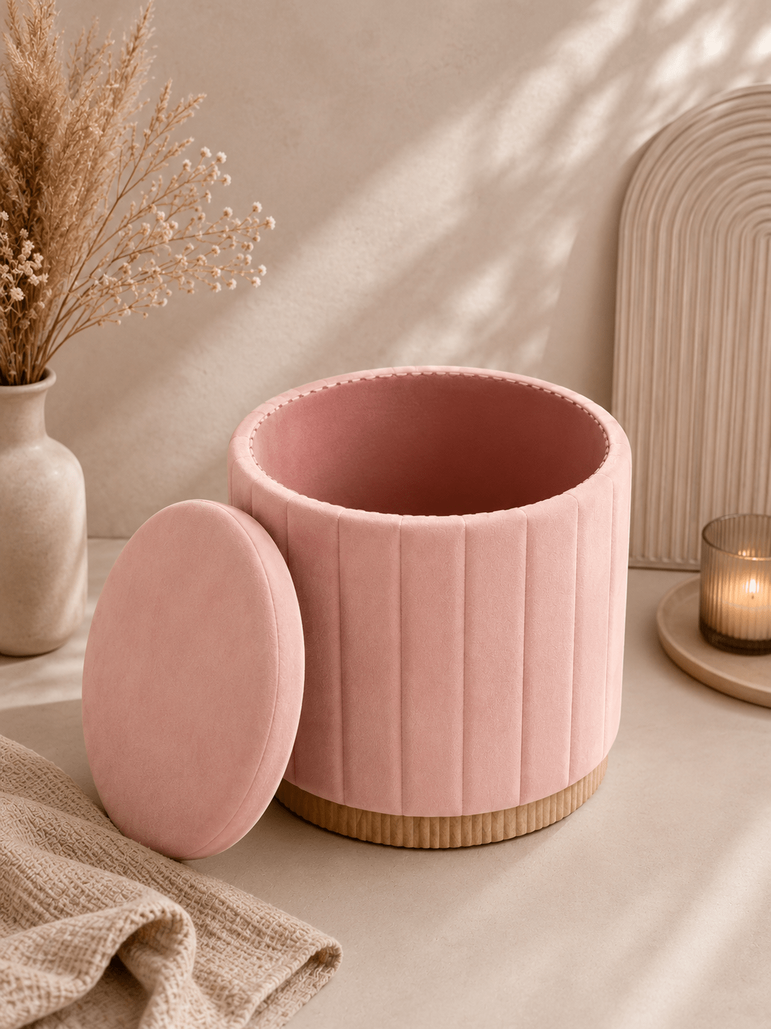 Pouf Coffre Cocooning en Velours – Rangement Intégré - Le Cocon Apaisant