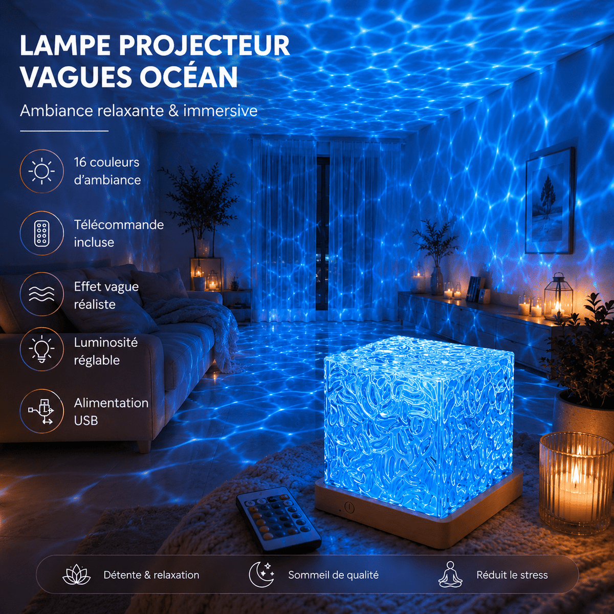 Projecteur Sensoriel Vagues d’Océan LED – 16 Couleurs - Le Cocon Apaisant